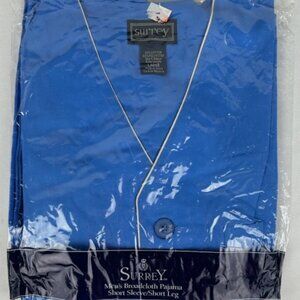 Vintage NEW Surrey Solid Blue Pajama Set PJs Mens L Short Sleeve Leg 2 PC